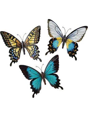 Metal Butterfly Wall Art Set of 3 - Garden Insect Décor for Home & Patio